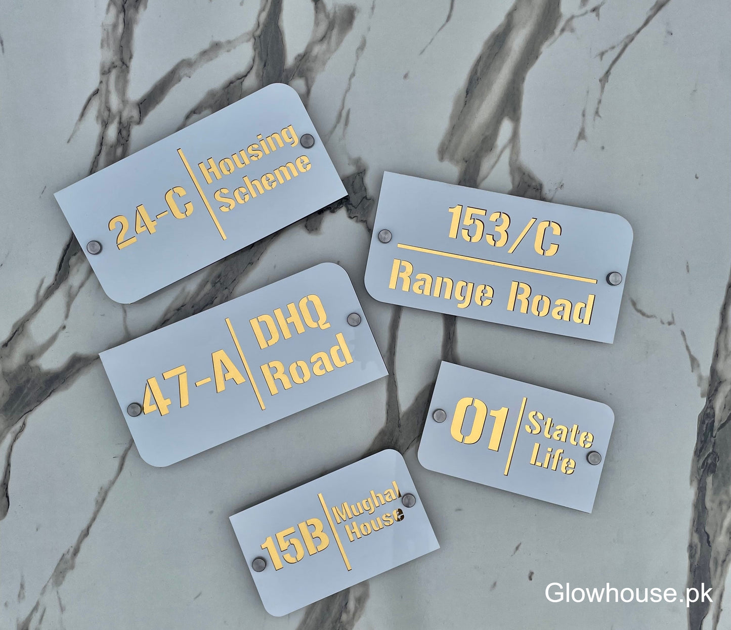 Customize Outdoor House Numbers Plate ( White with Golden )