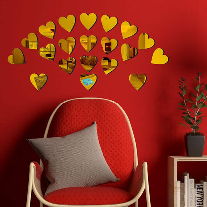 Love Heart Shape Golden Acrylic Wall Decor Mirror