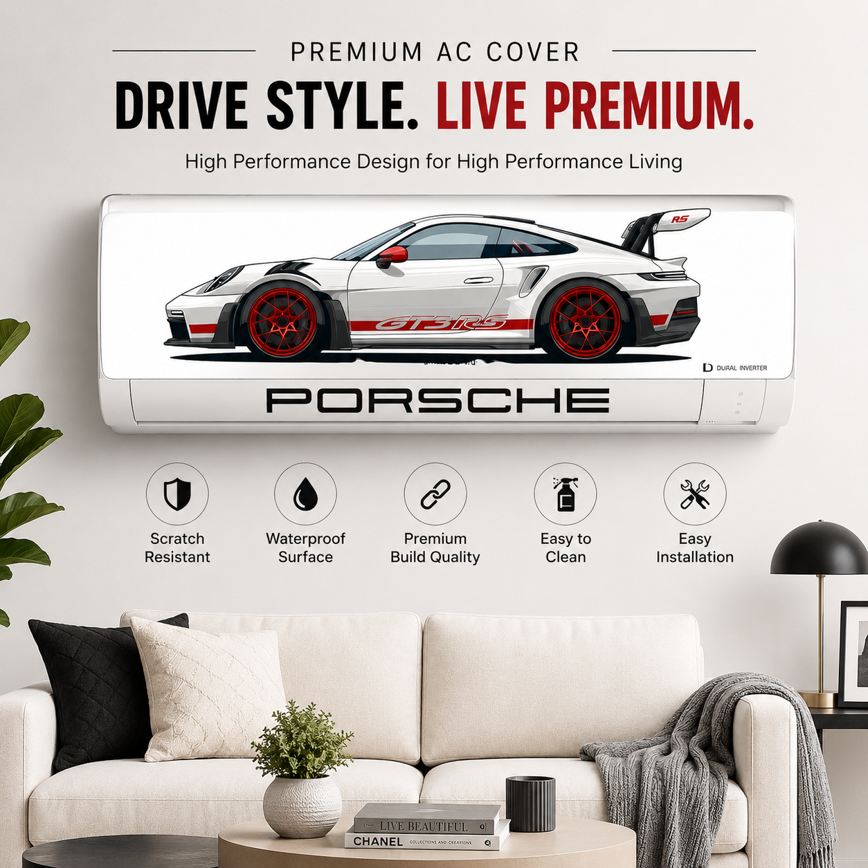 Porsche AC wall Sticker | Ac Sticker | Car Ac Sticker
