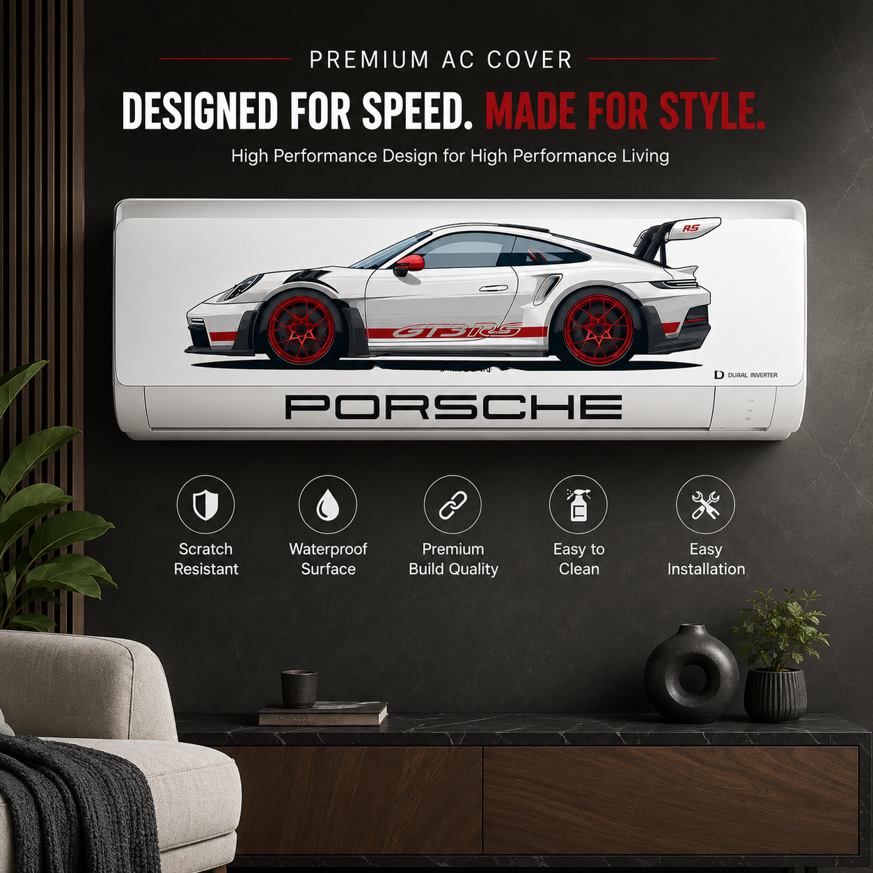 Porsche AC wall Sticker | Ac Sticker | Car Ac Sticker