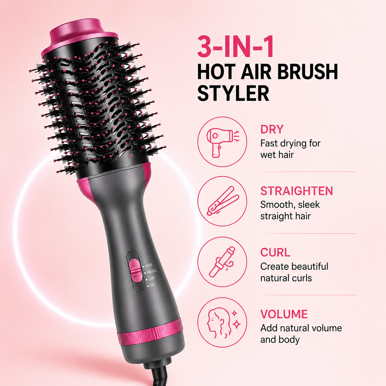 Professional 3-in-1 Hot Air Styler: Your Ultimate Dryer, Straightener, and Curler