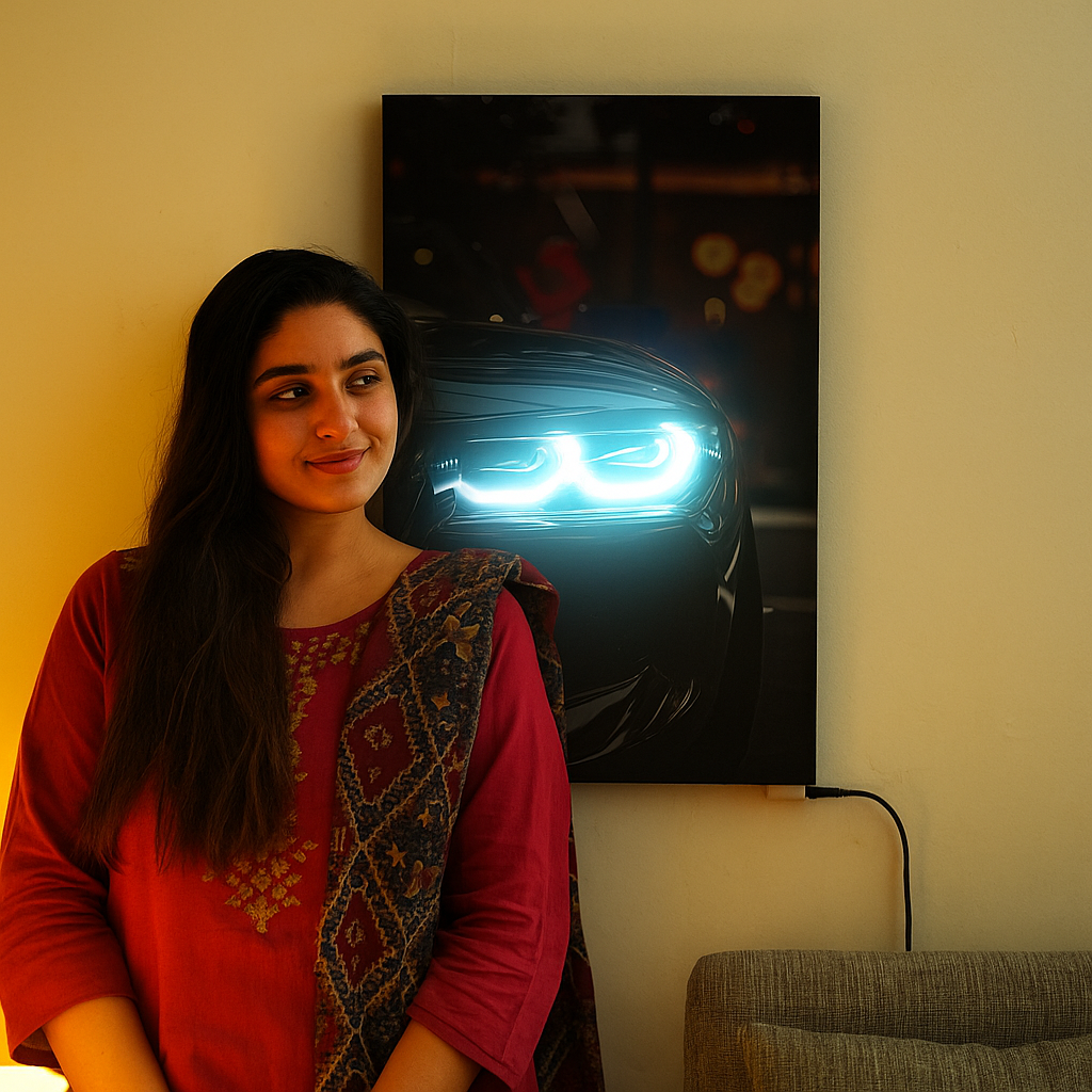 BMW M4 Front LEDs  | LED Neon Frame Poster