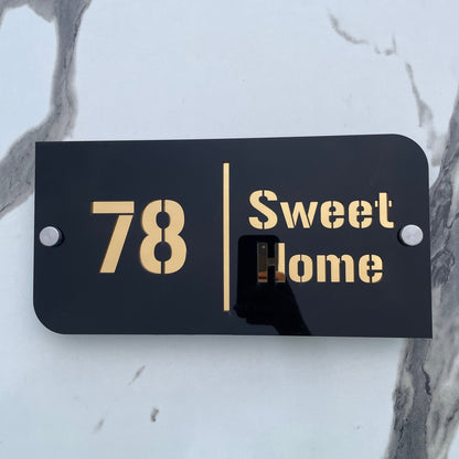 Customize Outdoor House Numbers Plate  ( Black with Golden )