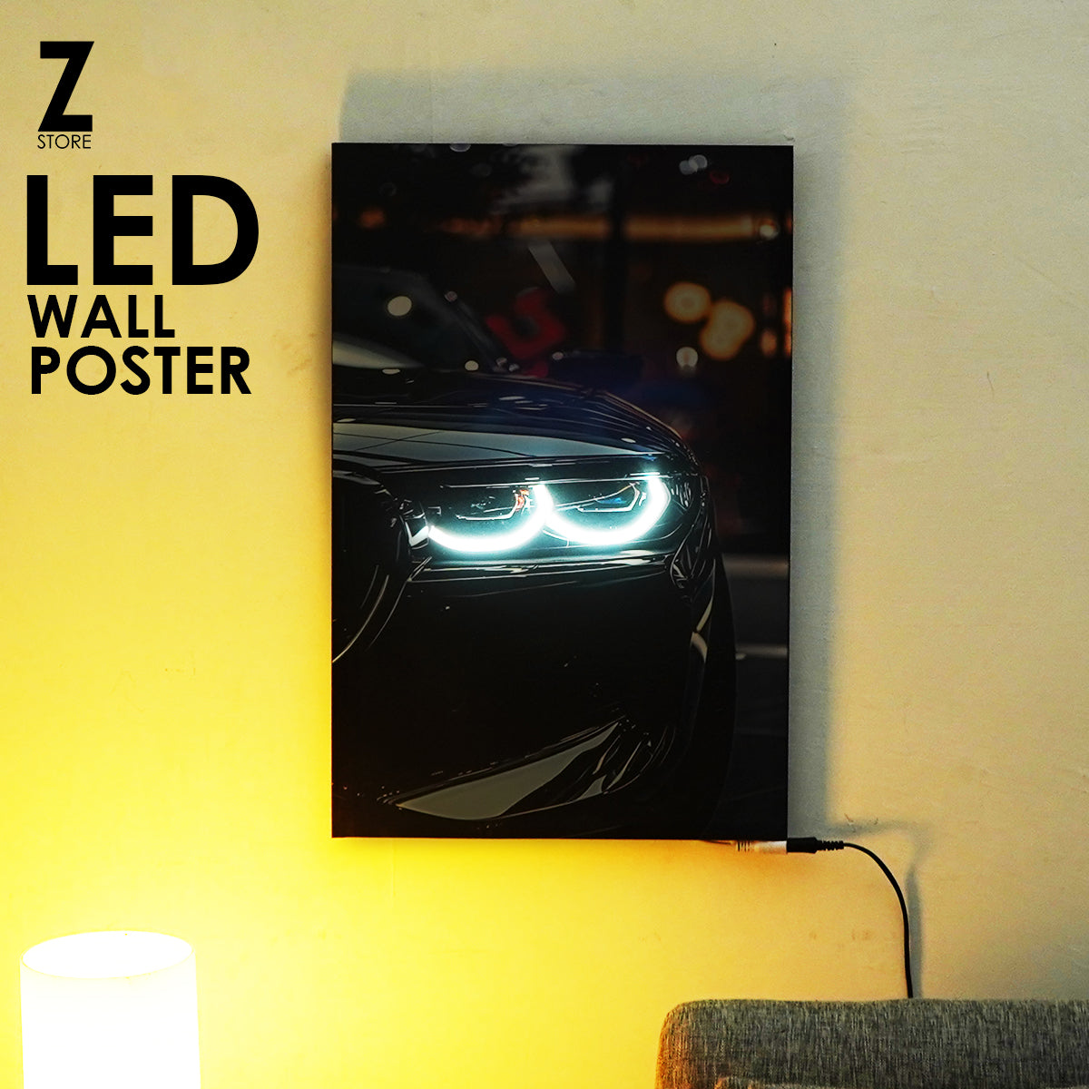 BMW M4 Front LEDs  | LED Neon Frame Poster