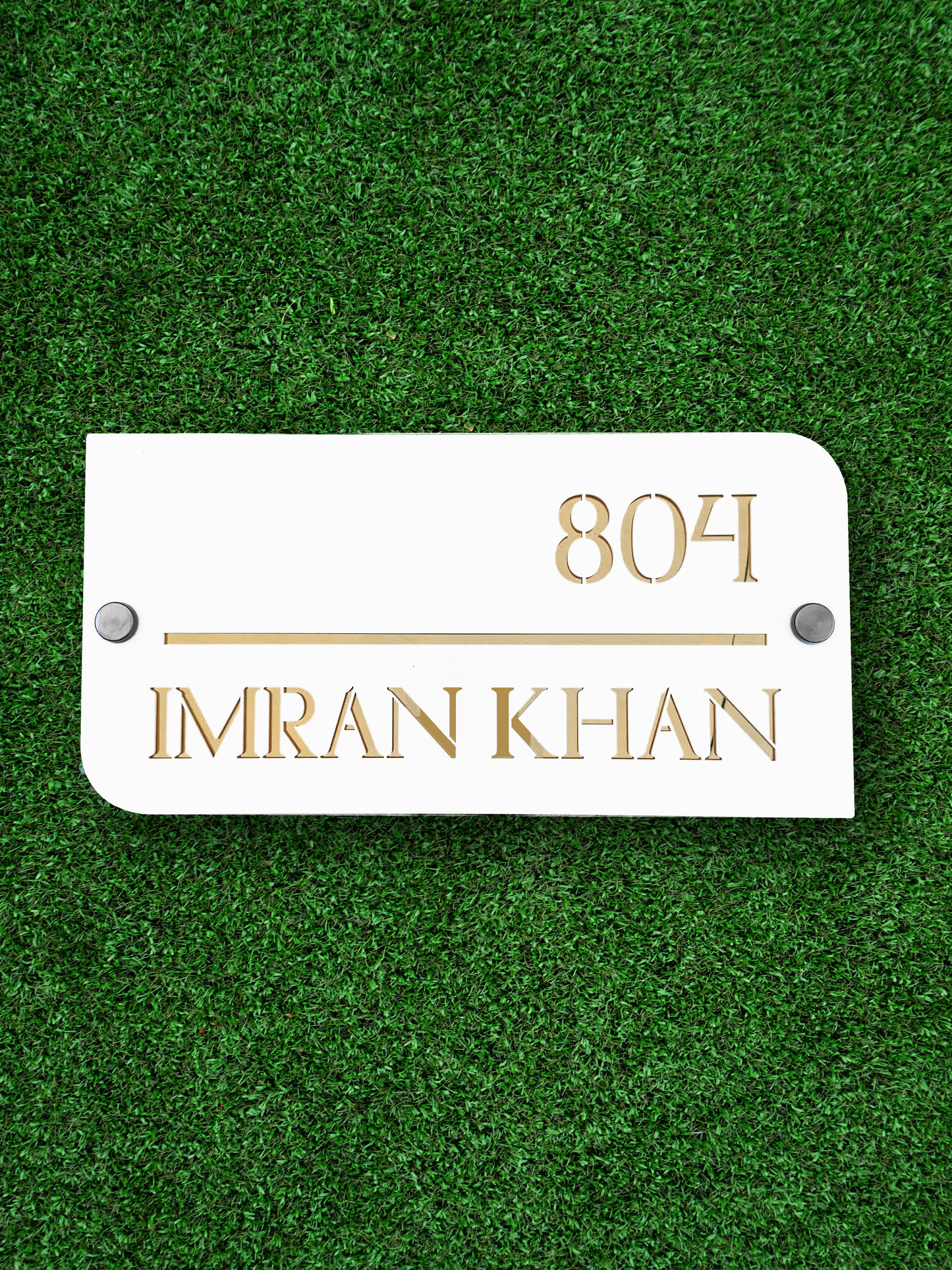 Customize Outdoor House Numbers Plate ( White with Golden )