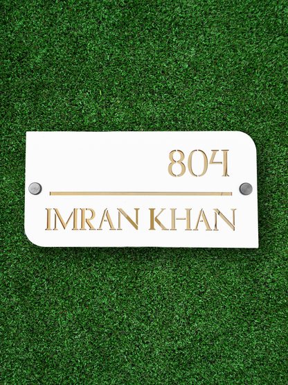 Customize Outdoor House Numbers Plate ( White with Golden )