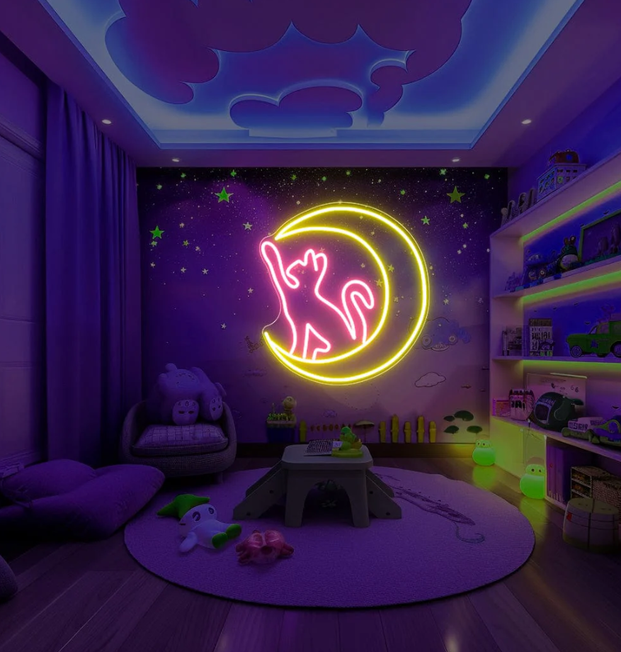 Cat In Moon Neon Sign