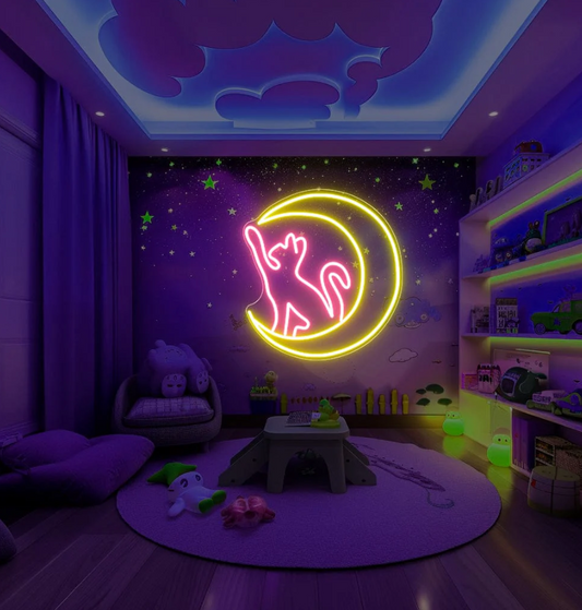 Cat In Moon Neon Sign