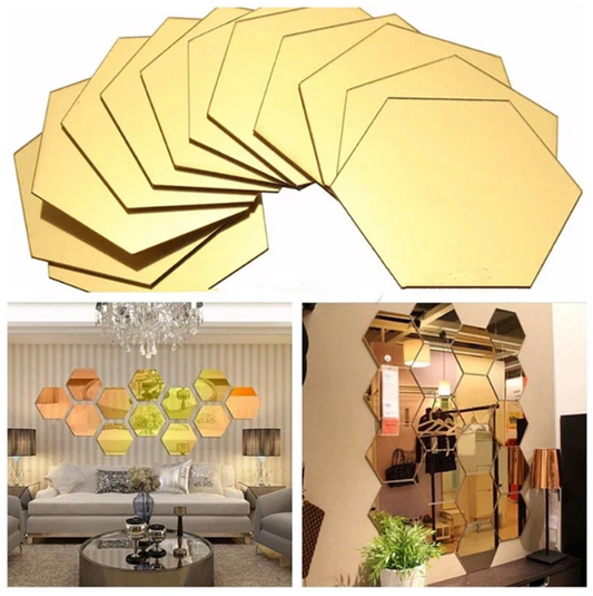 Acrylic Hexagon wall decor Mirror (Gold)