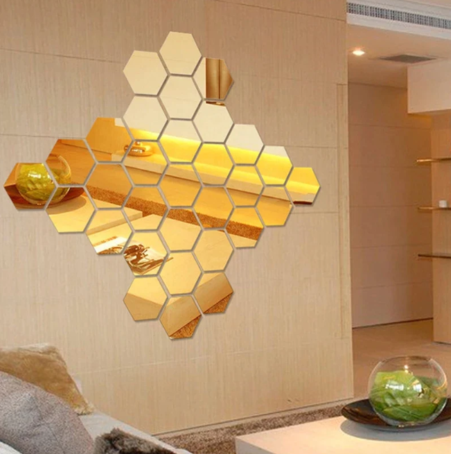 Acrylic Hexagon wall decor Mirror (Gold)